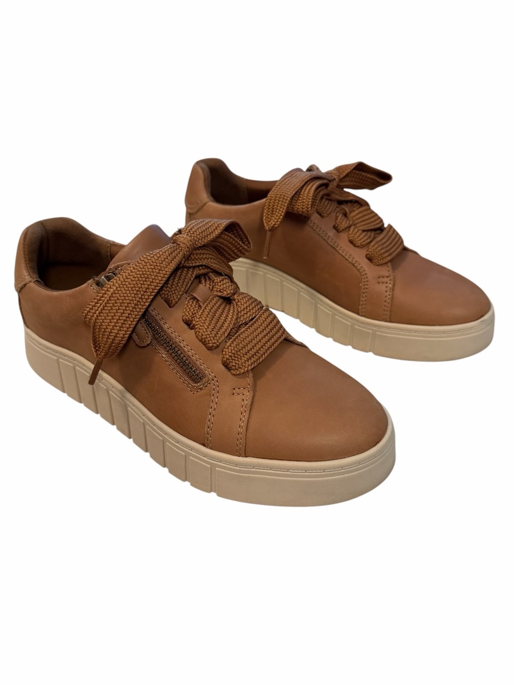 Clarks Mykah Joy Platform Sneaker Womens Sz 9M Tan Leather Zipper Lace Up Casual - Picture 10 of 10